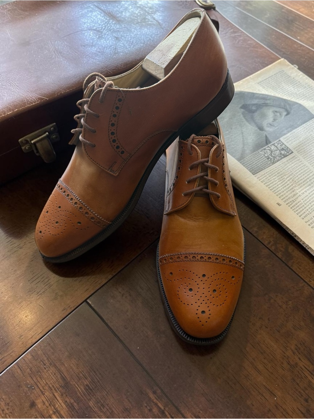 Star Italian Cap Toe Brogue Oxfords Cognac Leather Mens 42.5